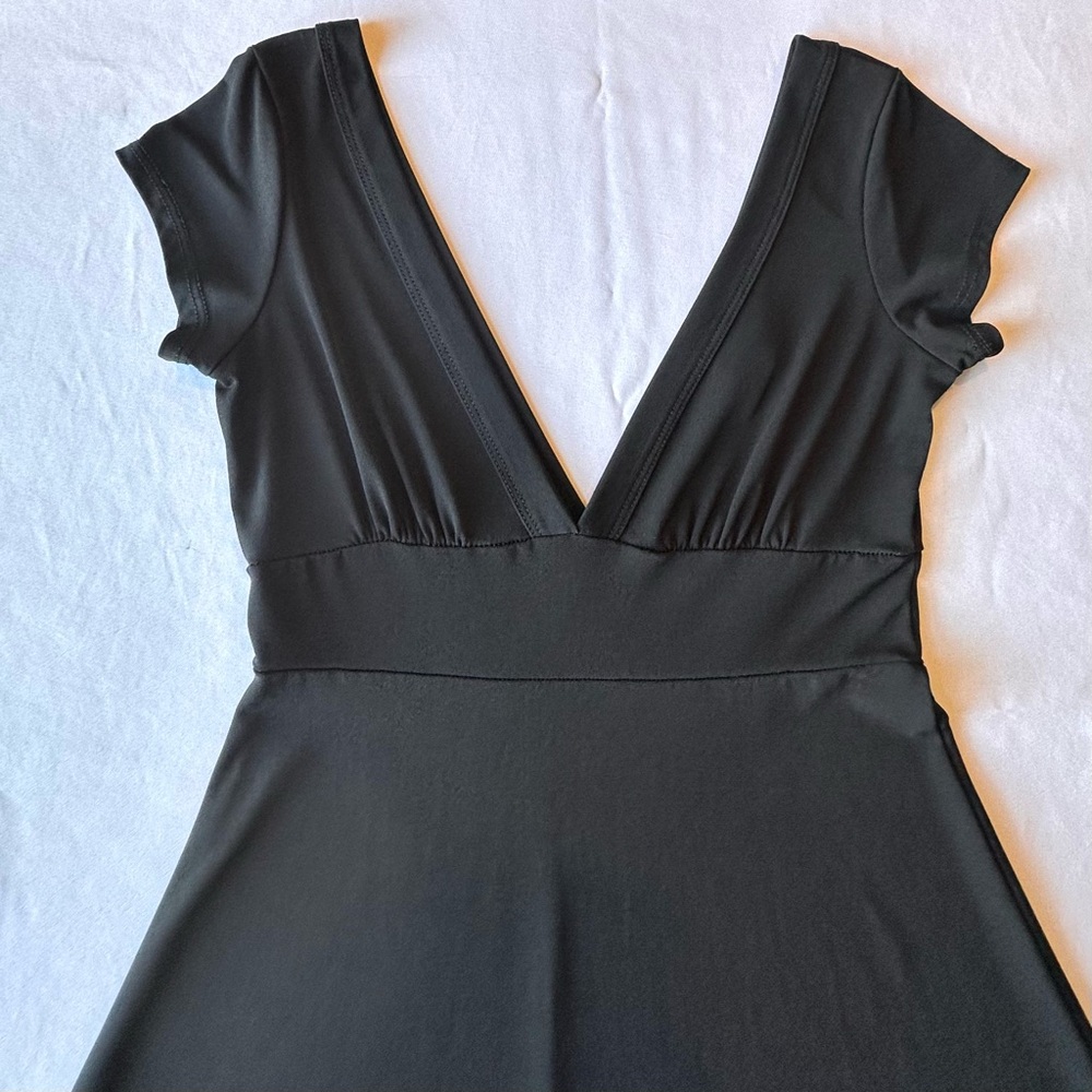 Zoey Beth Womens Dress Black Deep V Neck Short Sleeve A-Line Stretch Size Small - Picture 8 of 15